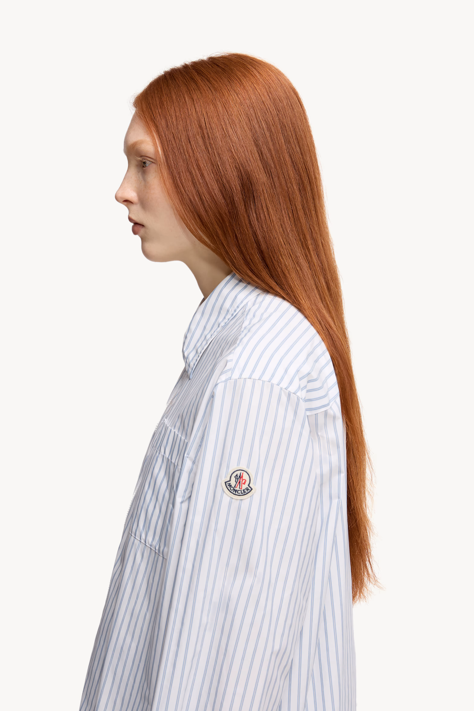 Striped Long Sleeve Shirt Women White & Light Blue Moncler 4